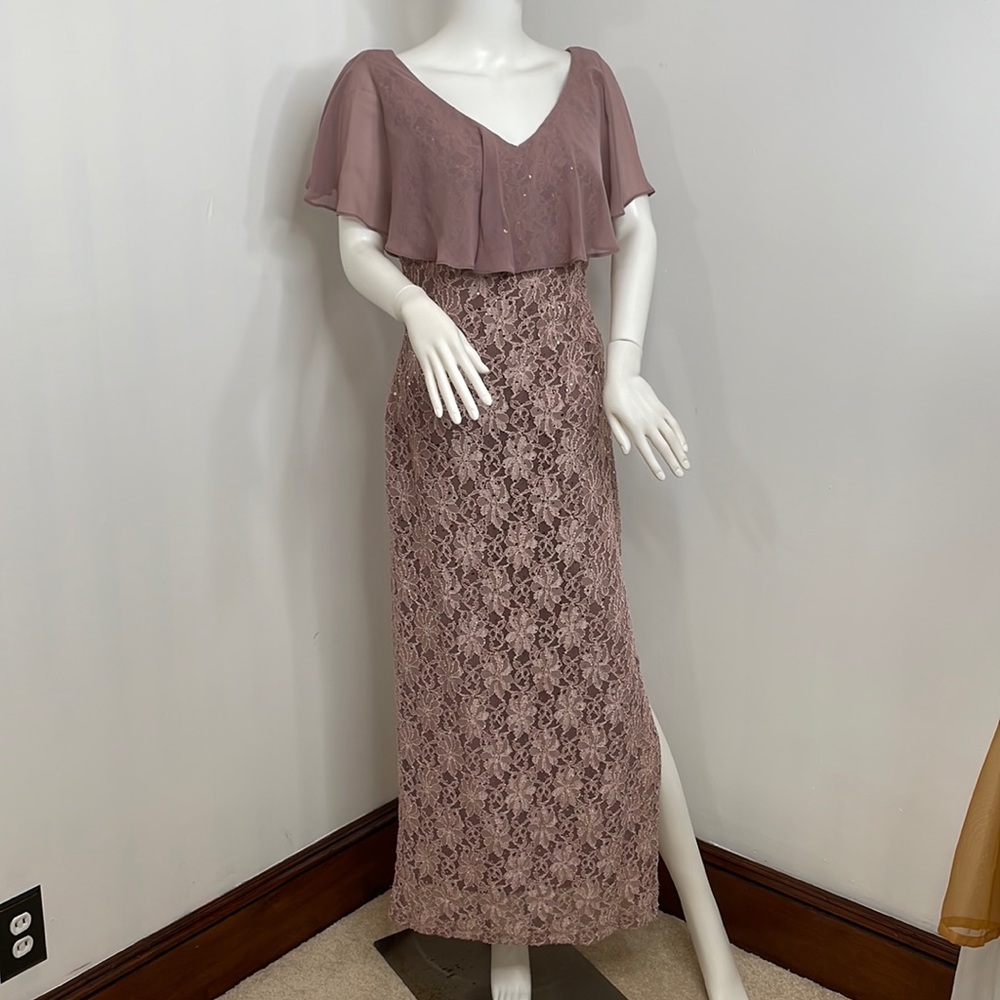 Connected Apparel MIDI Gown 6P Rose Pink Sequins V-Neck Sleeveless Shawl Overlay